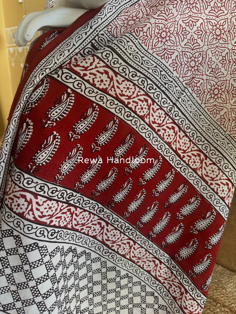Maroon-White Bagh Print Cotton Suit BCSP0148
