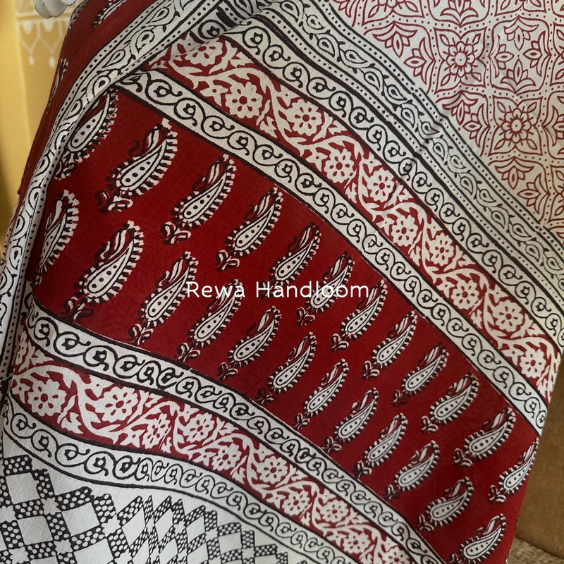Maroon-White Bagh Print Cotton Suit BCSP0148