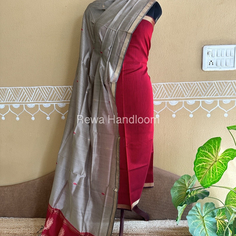 Maheshwari Peacock Buta-Buti Top-Dupatta Set