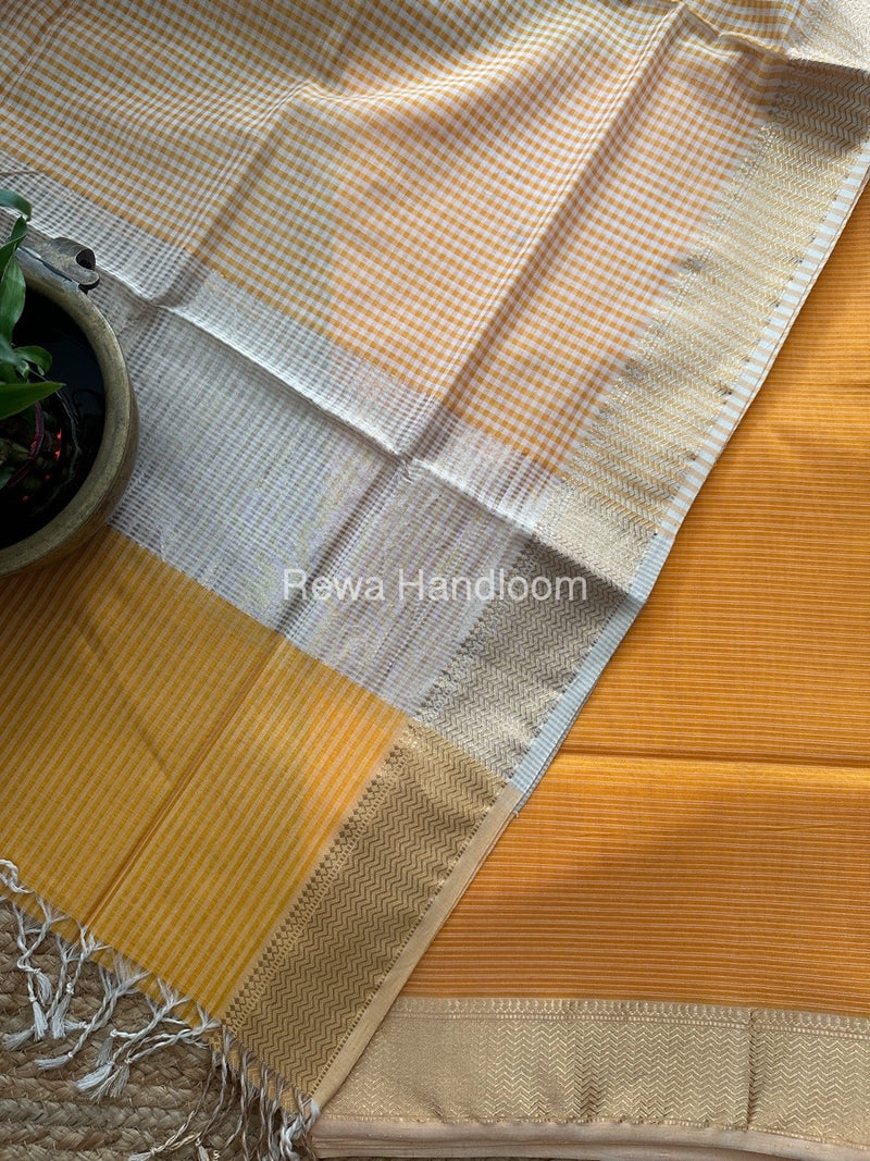 Maheshwari Orange Checks Dress Material CPT23