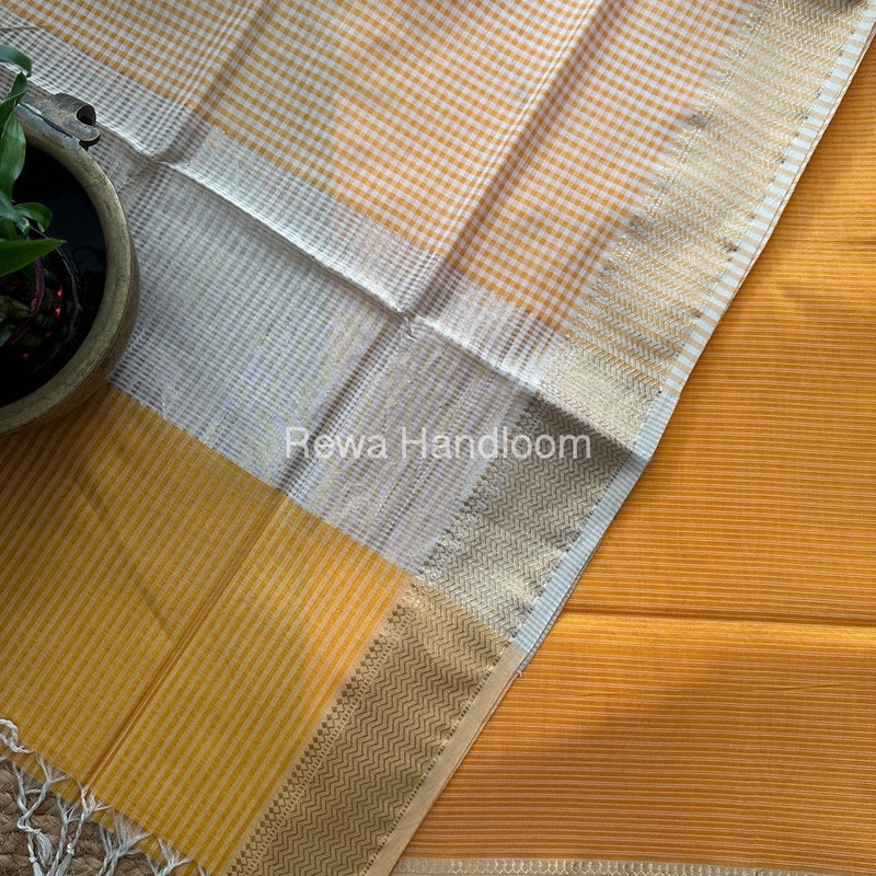 Maheshwari Orange Checks Dress Material CPT23