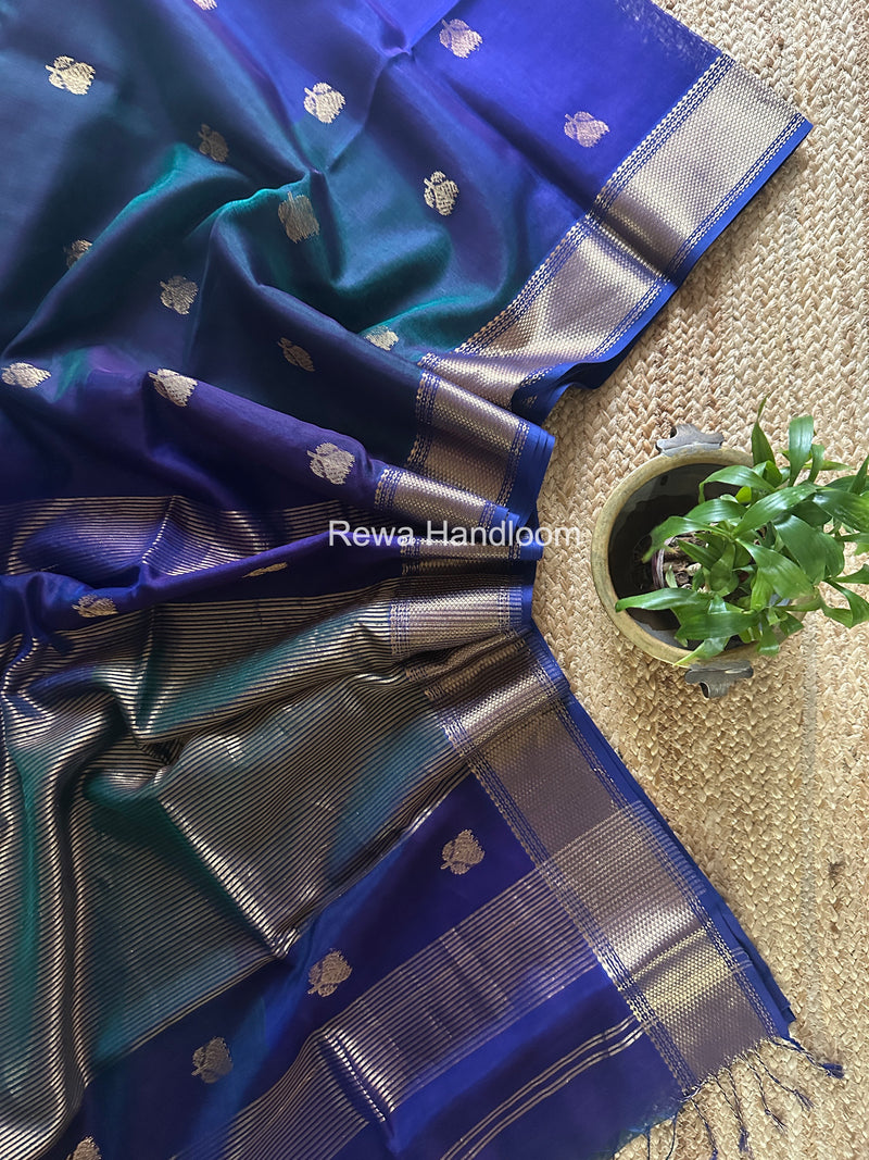 Maheshwari Blue Lotus Shaded Butta Saree SLB029