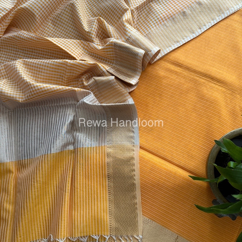 Maheshwari Orange Checks Dress Material CPT23