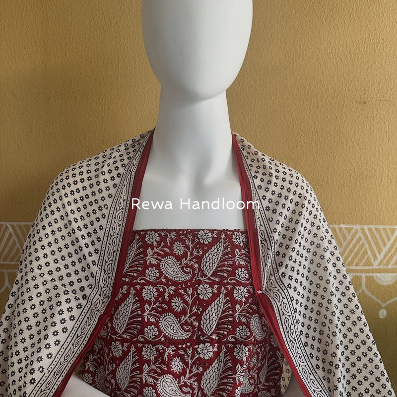 Red-White Bagh Print Cotton Suit BGCSJ089