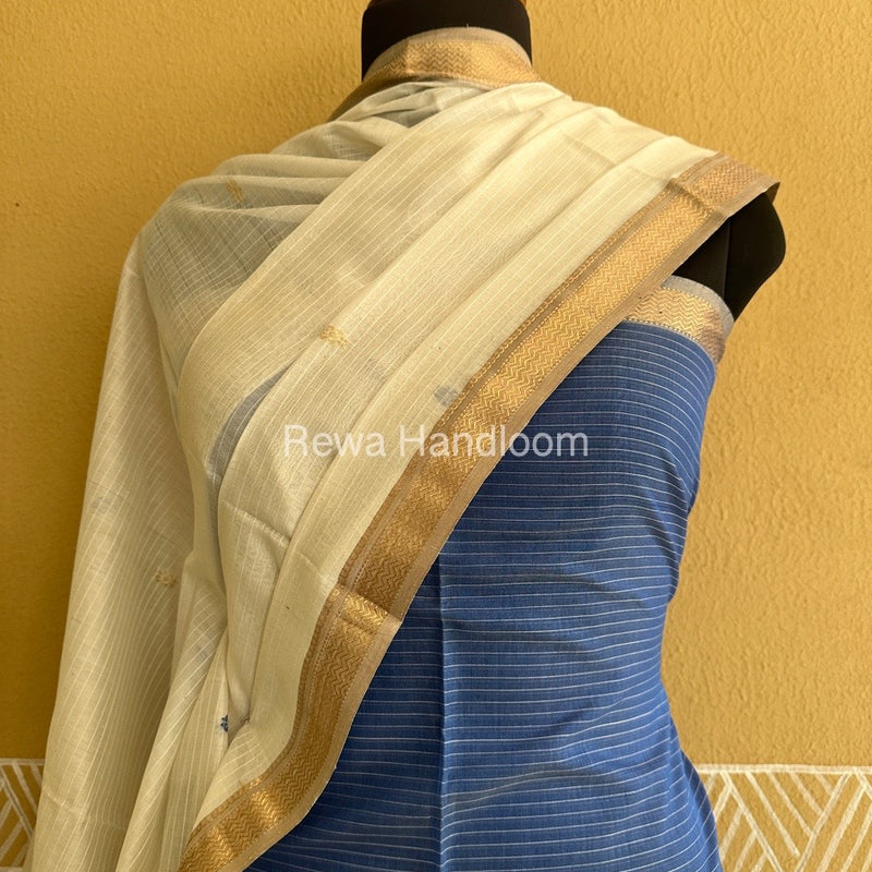 Maheshwari Blue-White Peacock Buta-Buti Top-Dupatta Set BTP02