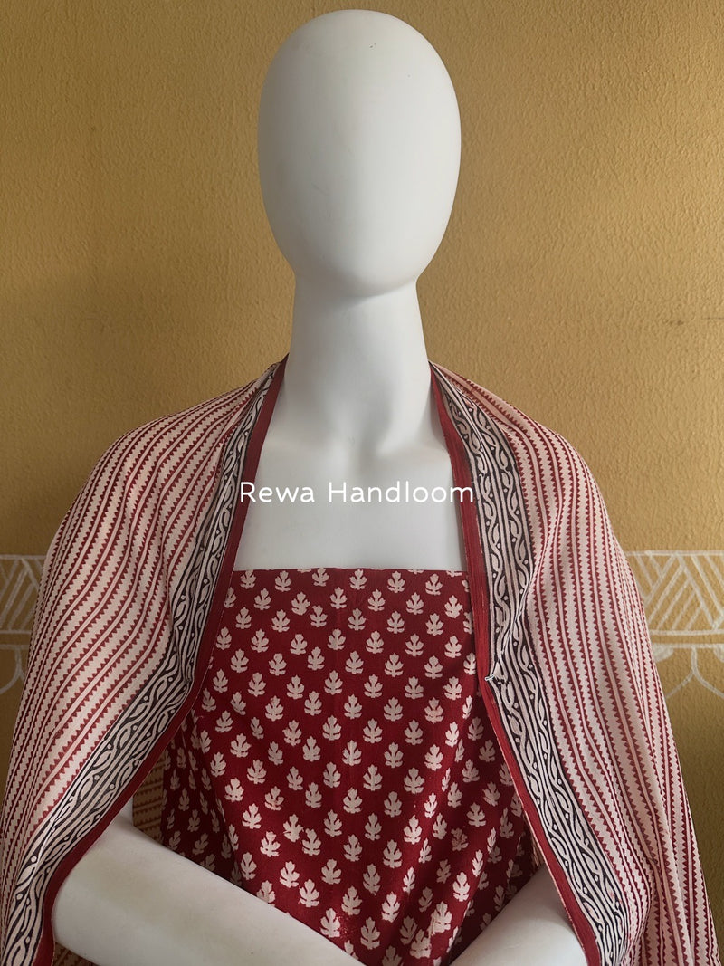 Red-White Bagh Print Cotton Suit BGCSJ0101