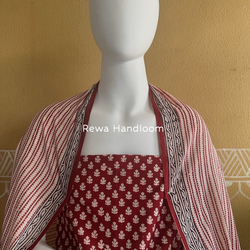 Red-White Bagh Print Cotton Suit BGCSJ0101