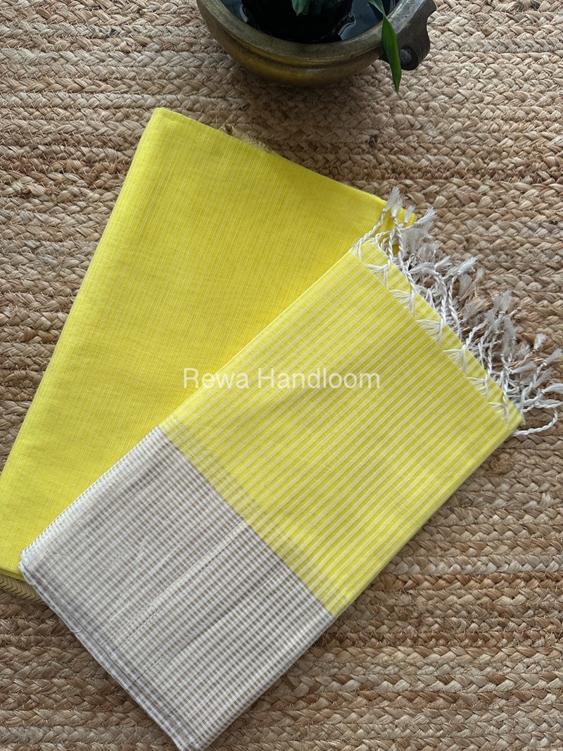Maheshwari Lemon Yellow Checks Dress Material CPT24