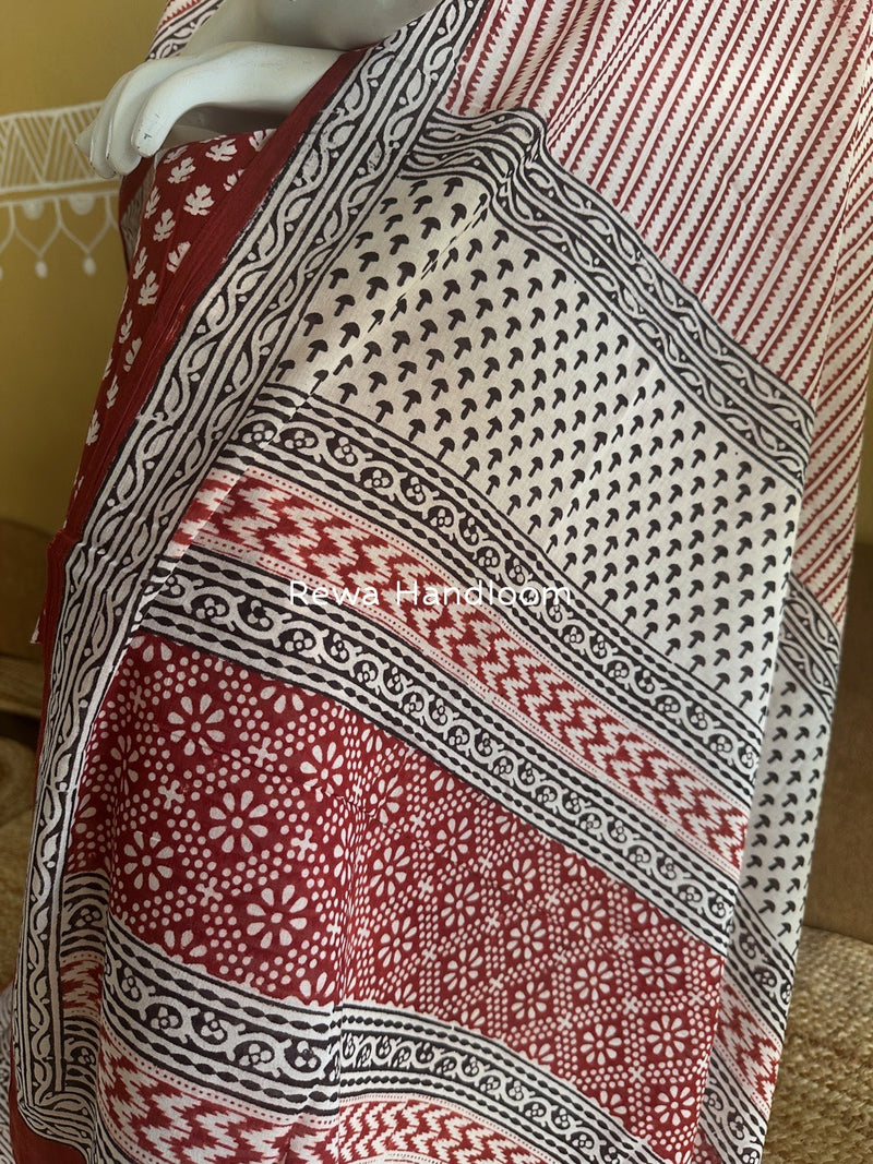 Red-White Bagh Print Cotton Suit BGCSJ0101