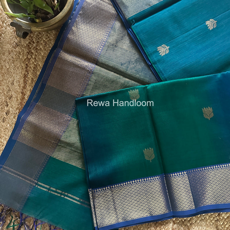 Maheshwari Green Lotus Shaded Butta Saree SLB028