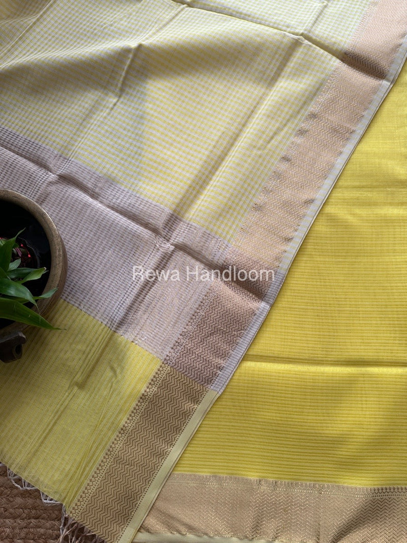 Maheshwari Lemon Yellow Checks Dress Material CPT24