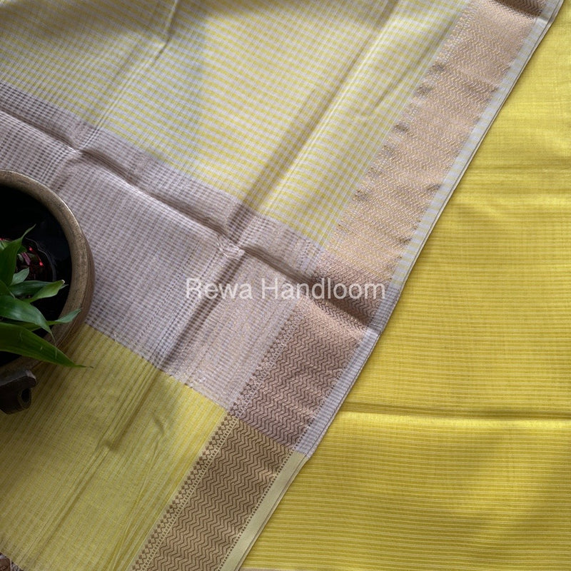 Maheshwari Lemon Yellow Checks Dress Material CPT24