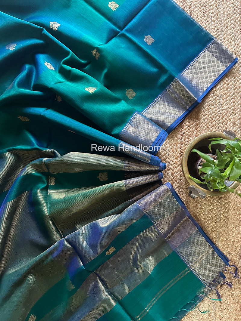 Maheshwari Green Lotus Shaded Butta Saree SLB028