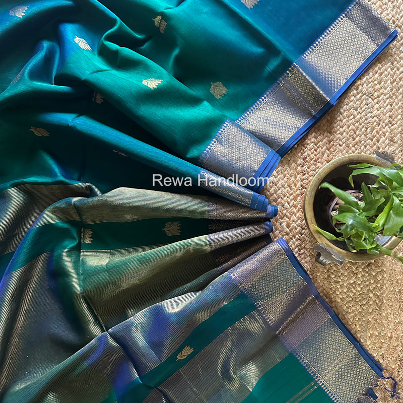Maheshwari Green Lotus Shaded Butta Saree SLB028