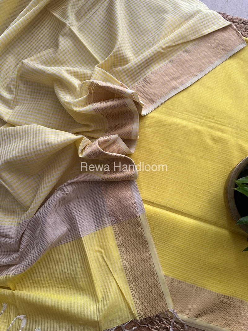 Maheshwari Lemon Yellow Checks Dress Material CPT24