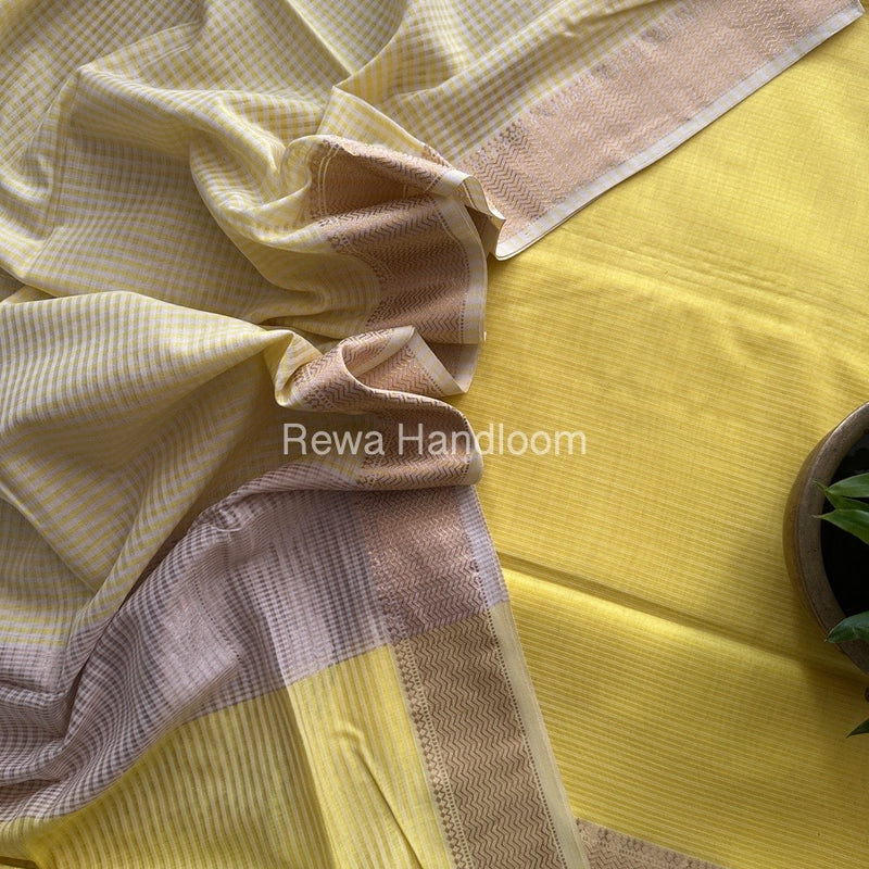 Maheshwari Lemon Yellow Checks Dress Material CPT24