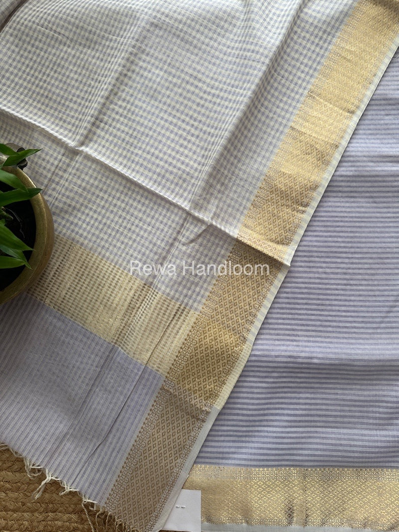 Maheshwari Light Lavender Checks Dress Material CPT11