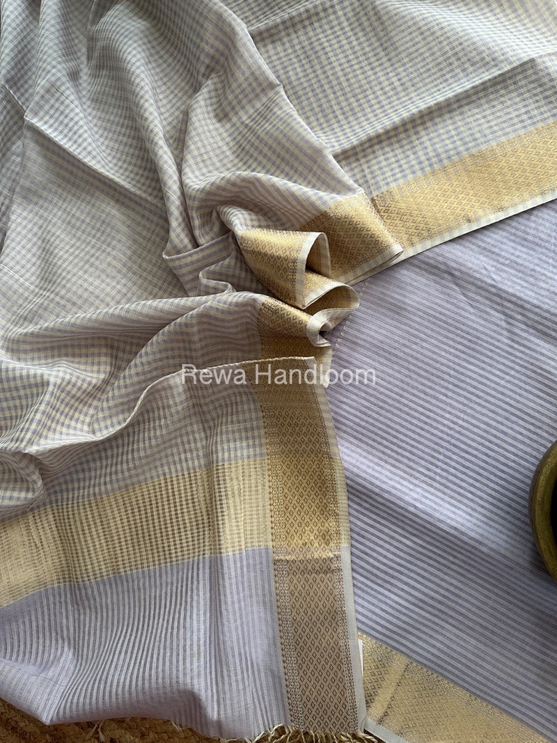 Maheshwari Light Lavender Checks Dress Material CPT11