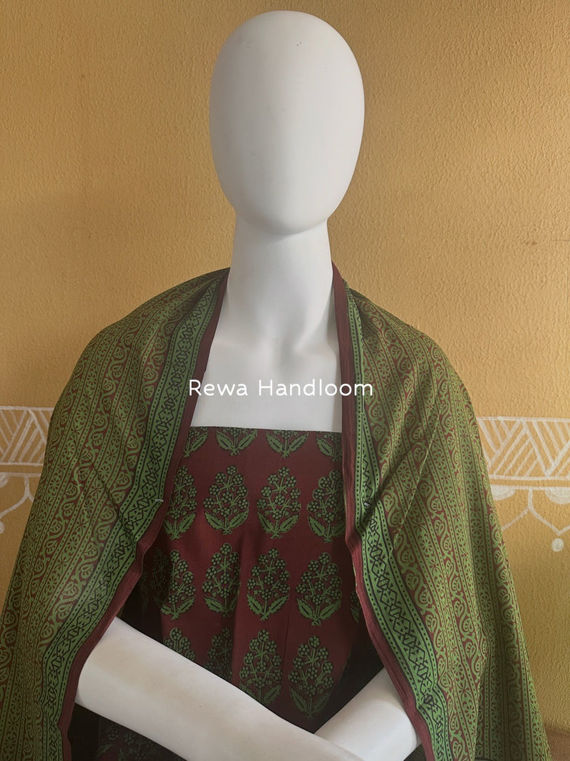 Maroon-Green Bagh Print Cotton Suit BGCSJ0124