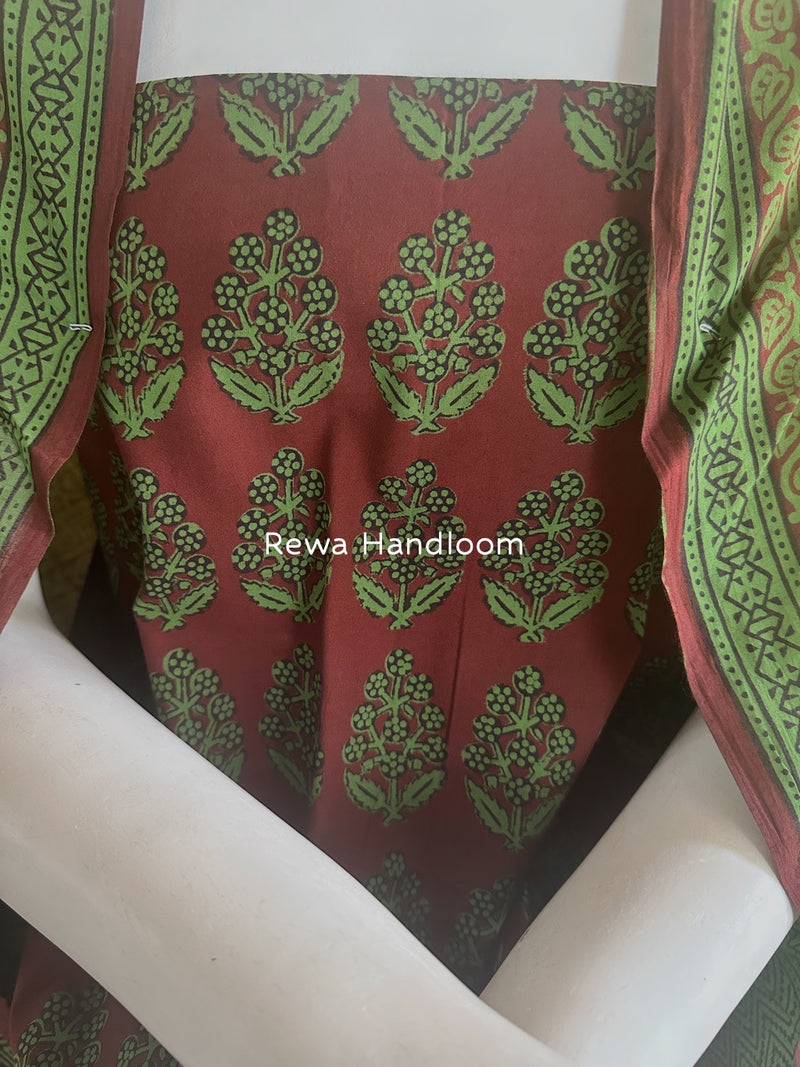 Maroon-Green Bagh Print Cotton Suit BGCSJ0124