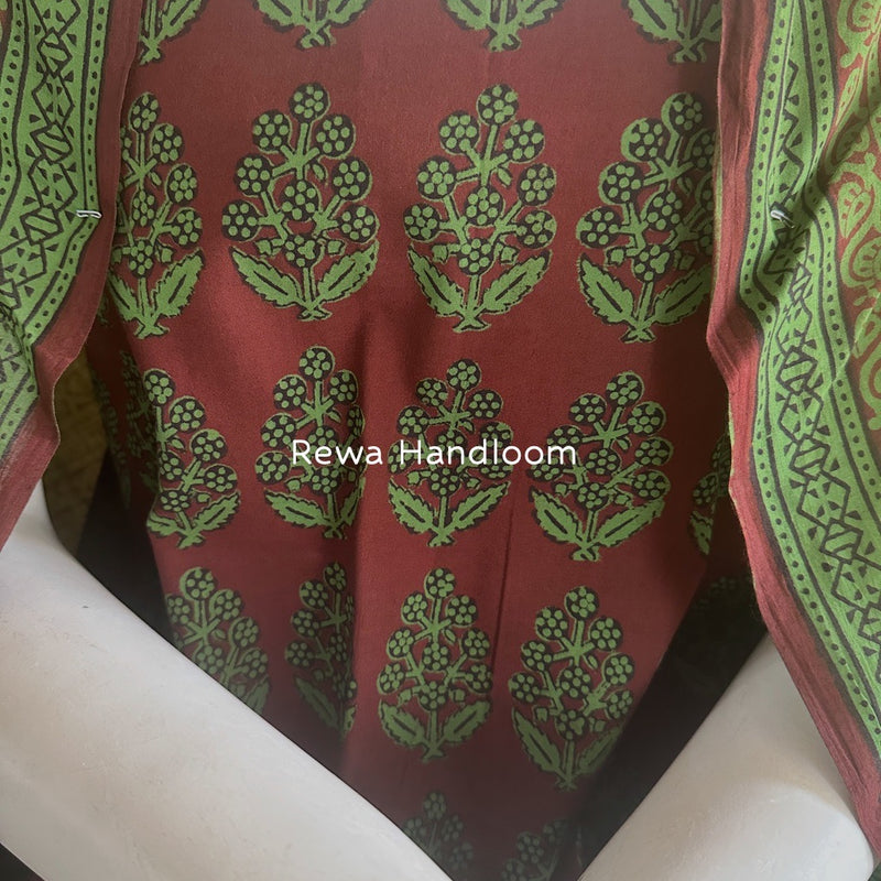 Maroon-Green Bagh Print Cotton Suit BGCSJ0124