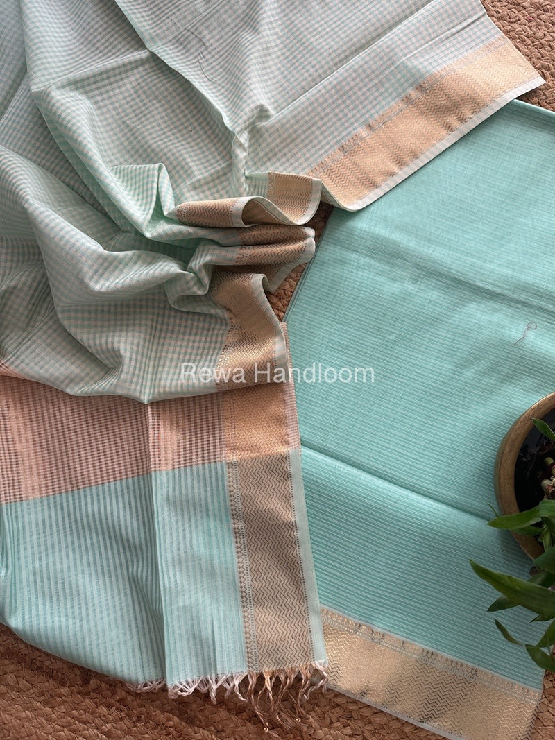 Maheshwari Light Green Checks Dress Material CPT22