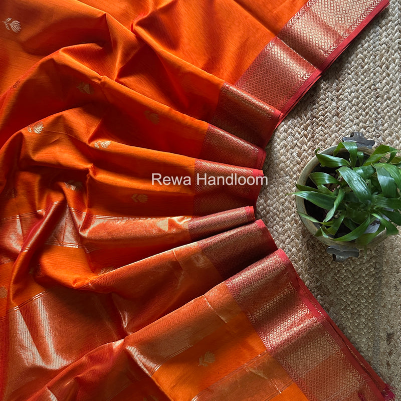 Maheshwari Orange Lotus Butta Saree LLBS053