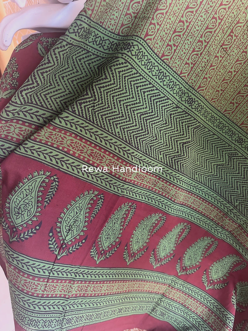 Maroon-Green Bagh Print Cotton Suit BGCSJ0124
