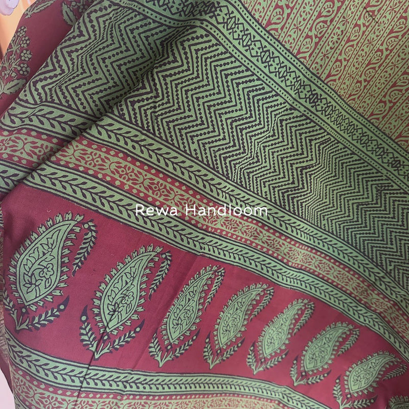 Maroon-Green Bagh Print Cotton Suit BGCSJ0124