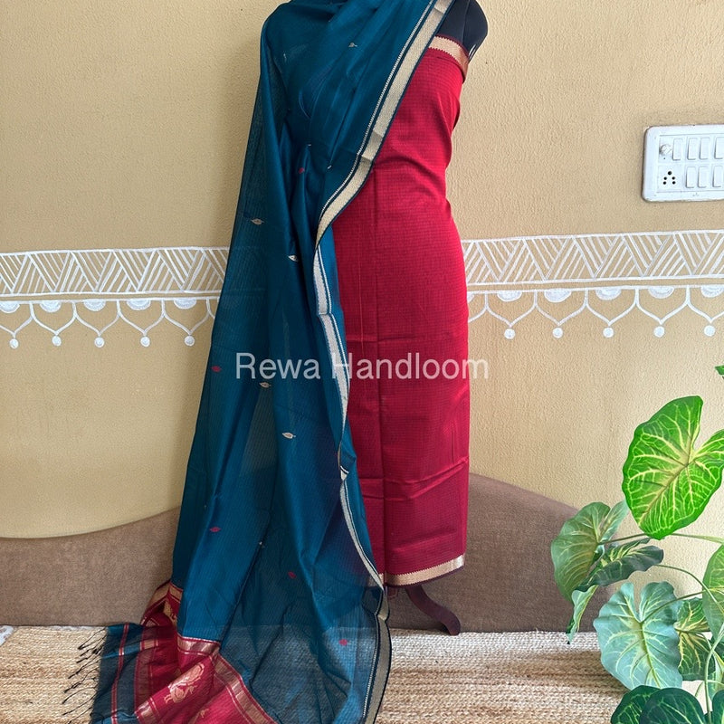 Maheshwari Peacock Buta-Buti Top-Dupatta Set