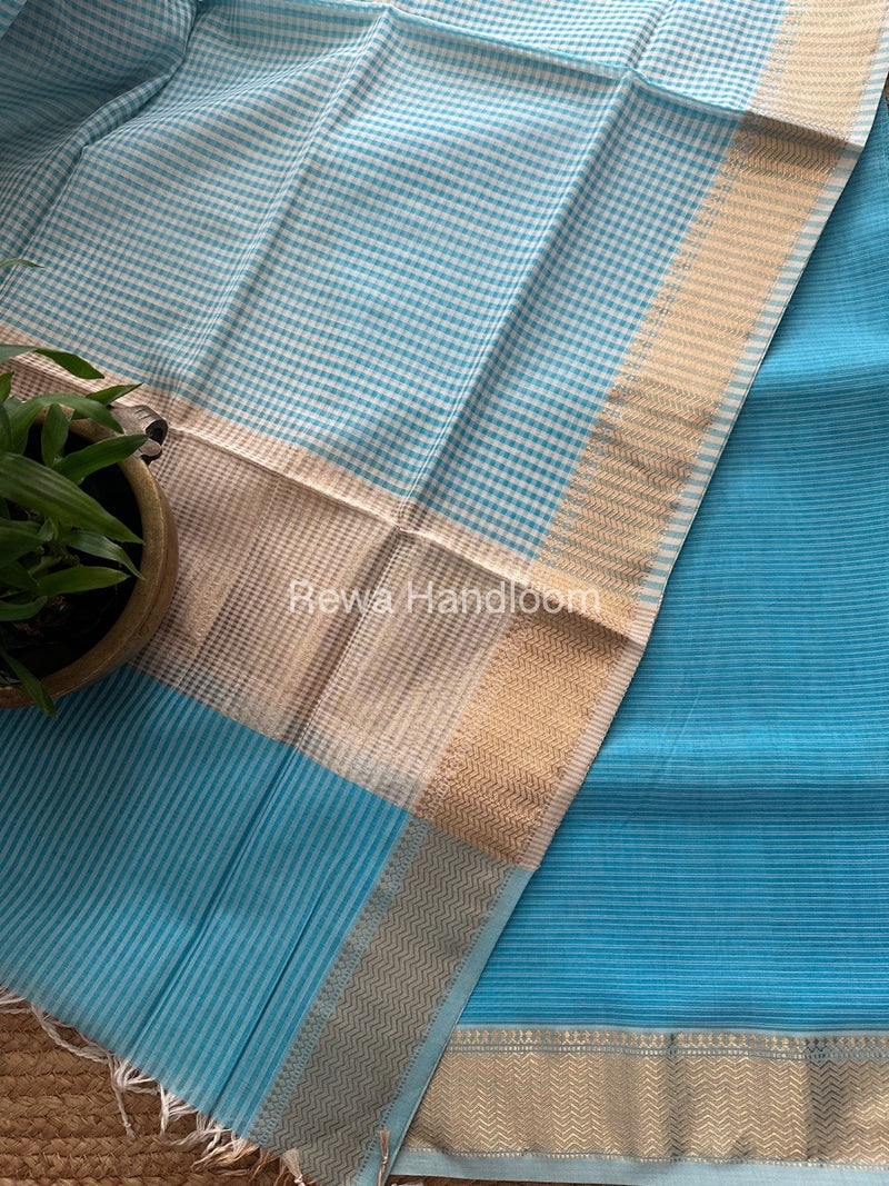 Maheshwari Sky Blue Checks Dress Material CPT30