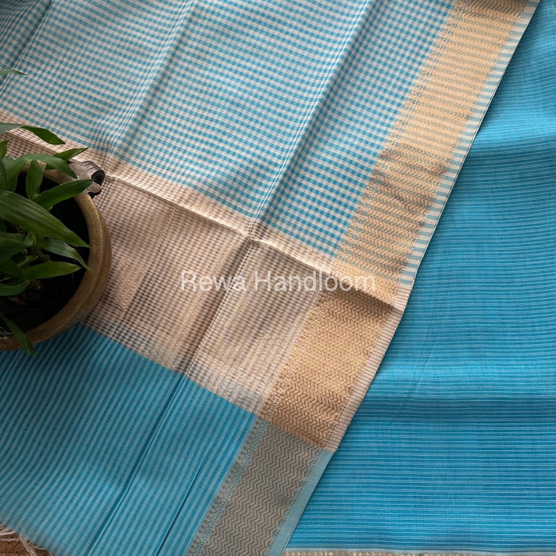 Maheshwari Sky Blue Checks Dress Material CPT30