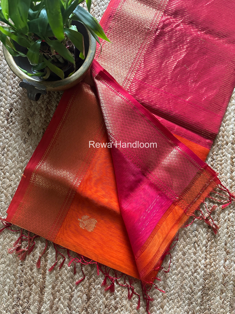 Maheshwari Orange Lotus Butta Saree LLBS058