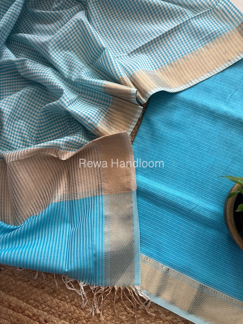 Maheshwari Sky Blue Checks Dress Material CPT30