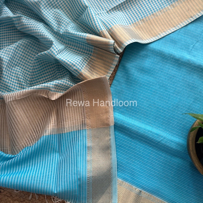 Maheshwari Sky Blue Checks Dress Material CPT30