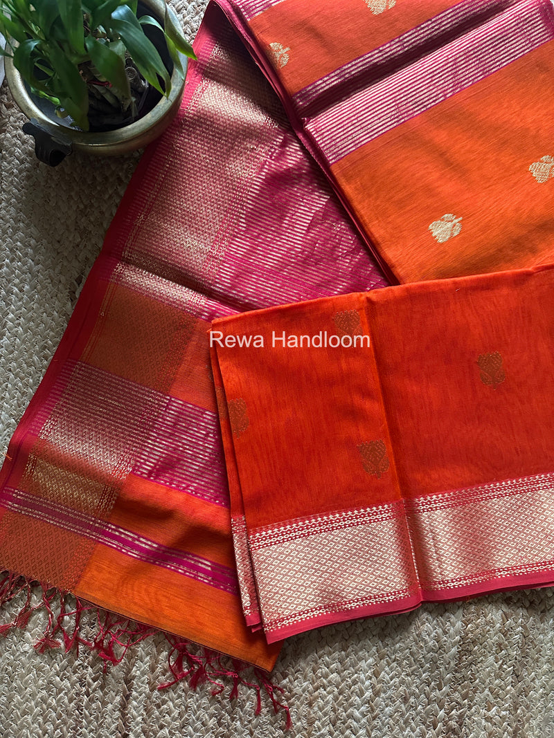 Maheshwari Orange Lotus Butta Saree LLBS058