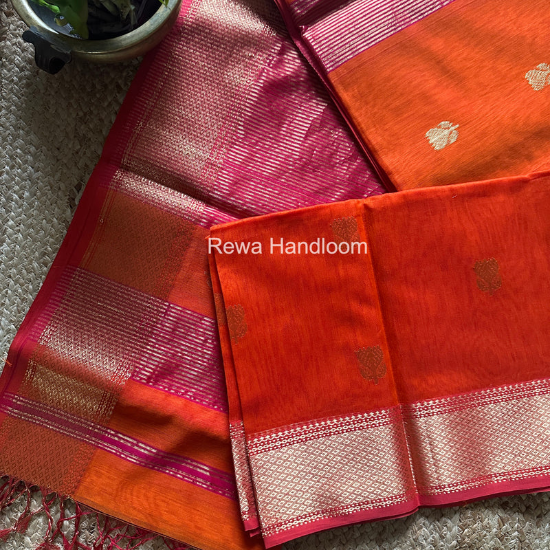 Maheshwari Orange Lotus Butta Saree LLBS058