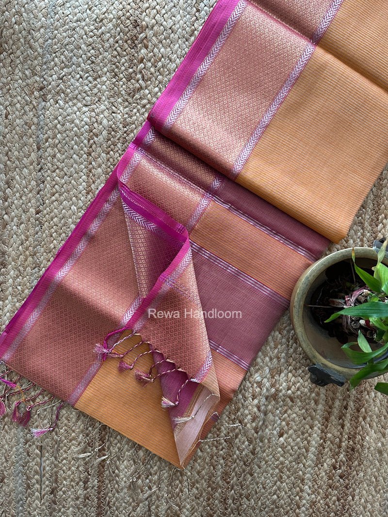 Exclusive Maheshwari Orange Tissue Silk Saree ZTS0196