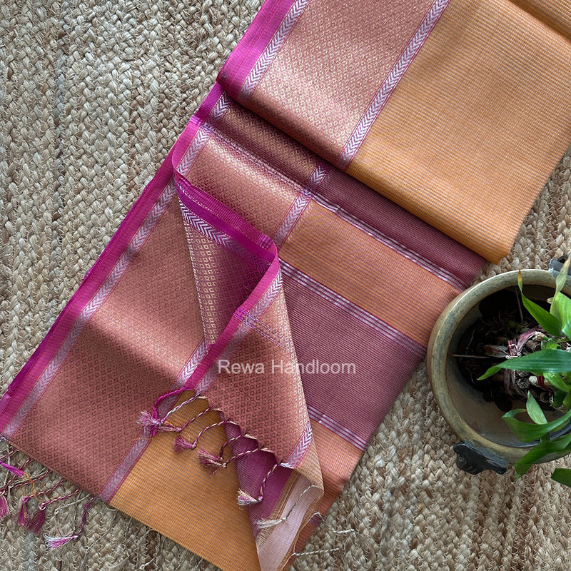 Exclusive Maheshwari Orange Tissue Silk Saree ZTS0196