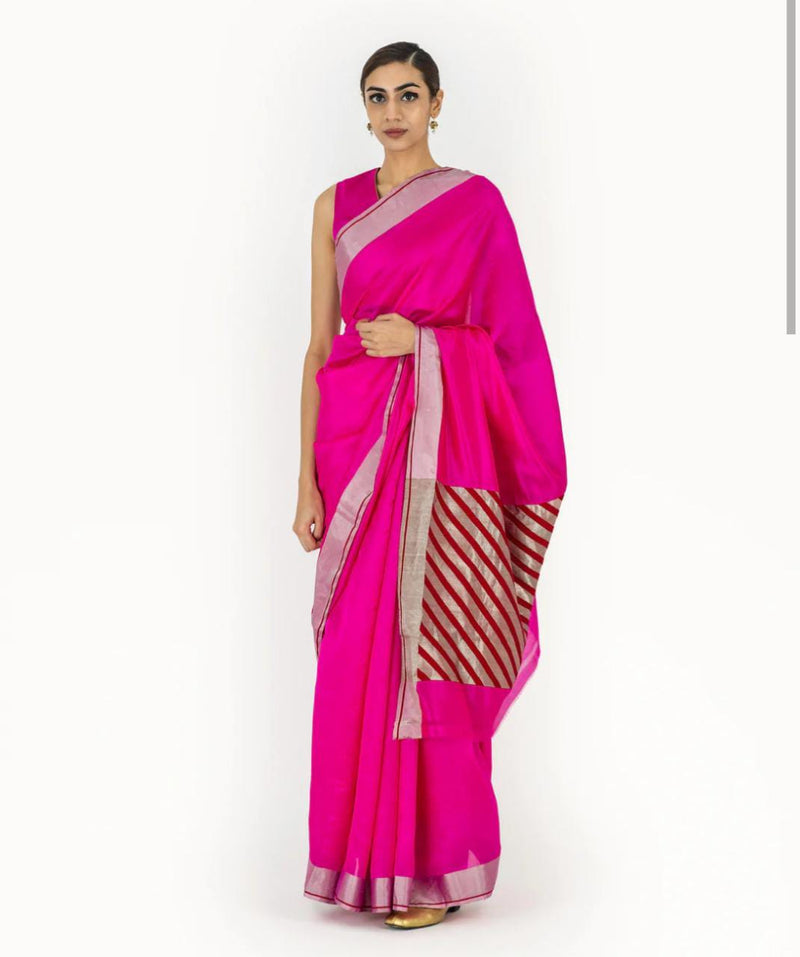 Rani Pink Chanderi Pattu Silk Saree CPSS04 Rewa Handloom