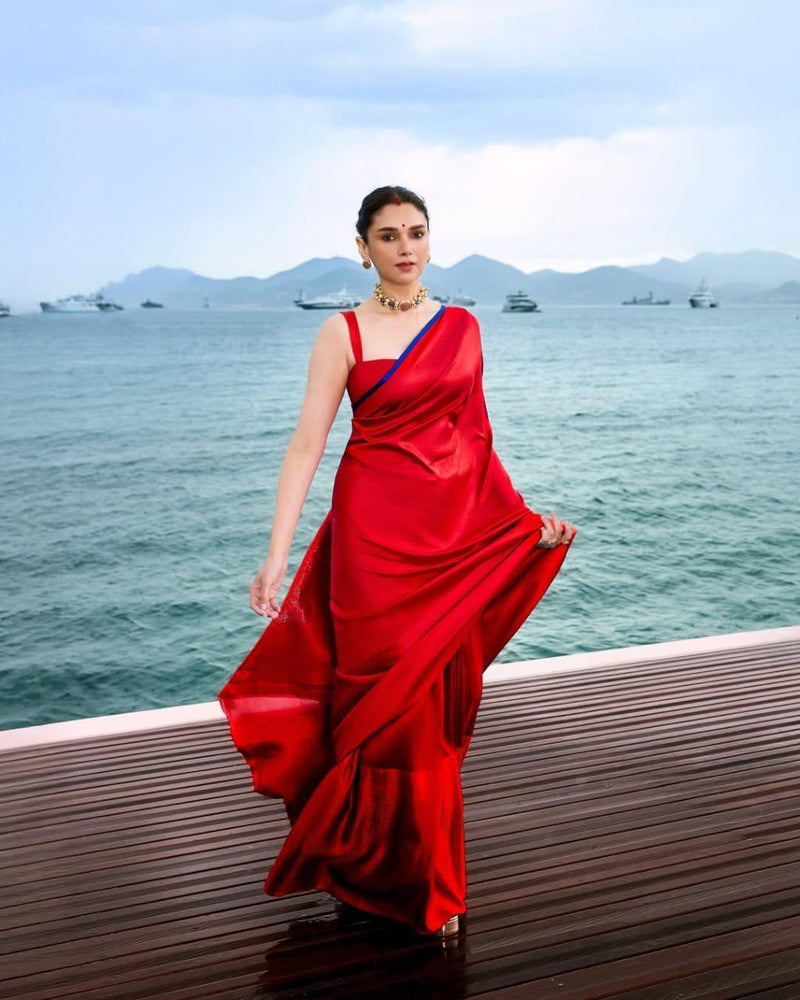 Red Chanderi Pattu Silk Saree CPSS02