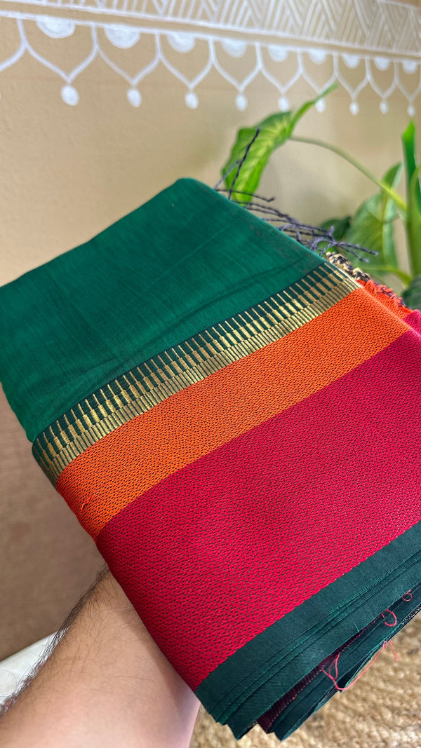Maheshwari Green Multicolor Border Saree