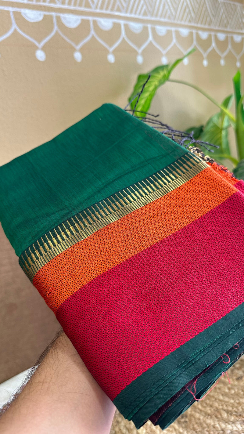 Maheshwari Green Multicolor Border Saree