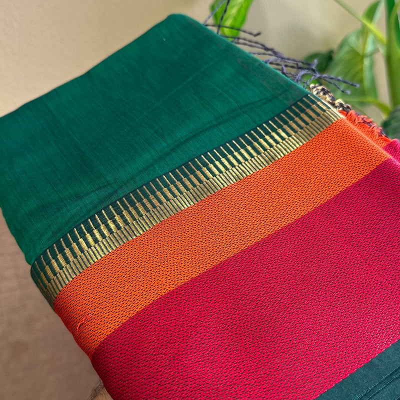 Maheshwari Green Multicolor Border Saree