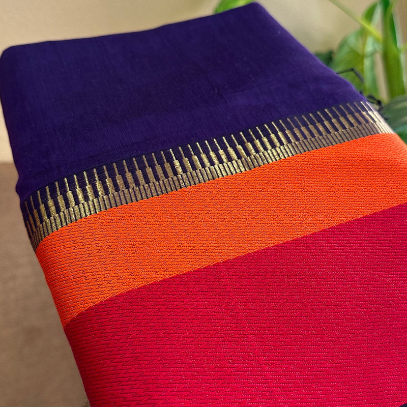 Maheshwari Navy Multicolor Border Saree