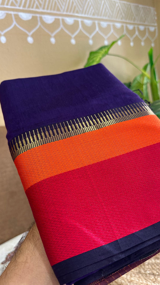 Maheshwari Navy Multicolor Border Saree