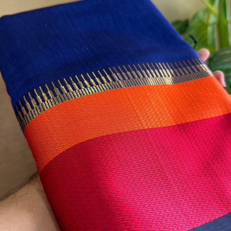 Maheshwari Royal Blue Multicolor Border Saree