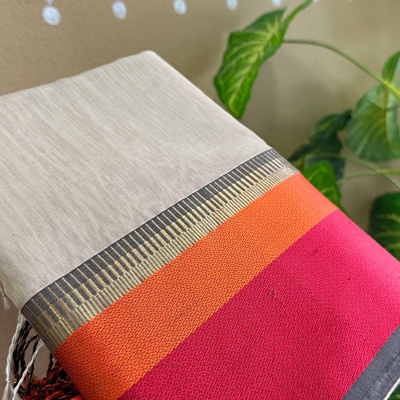Maheshwari Beige Multicolor Border Saree