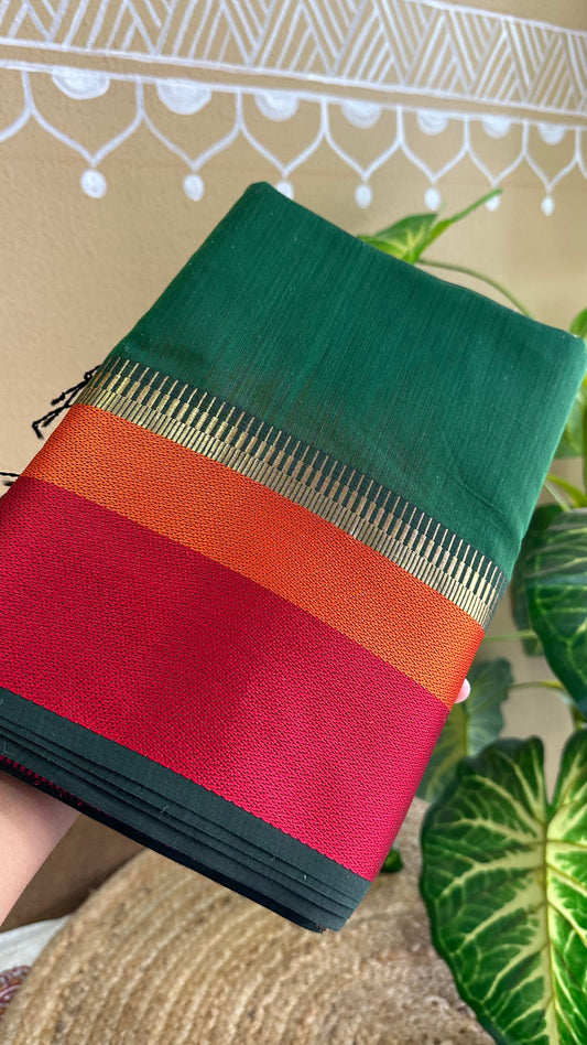 Maheshwari Green Multicolor Border Saree