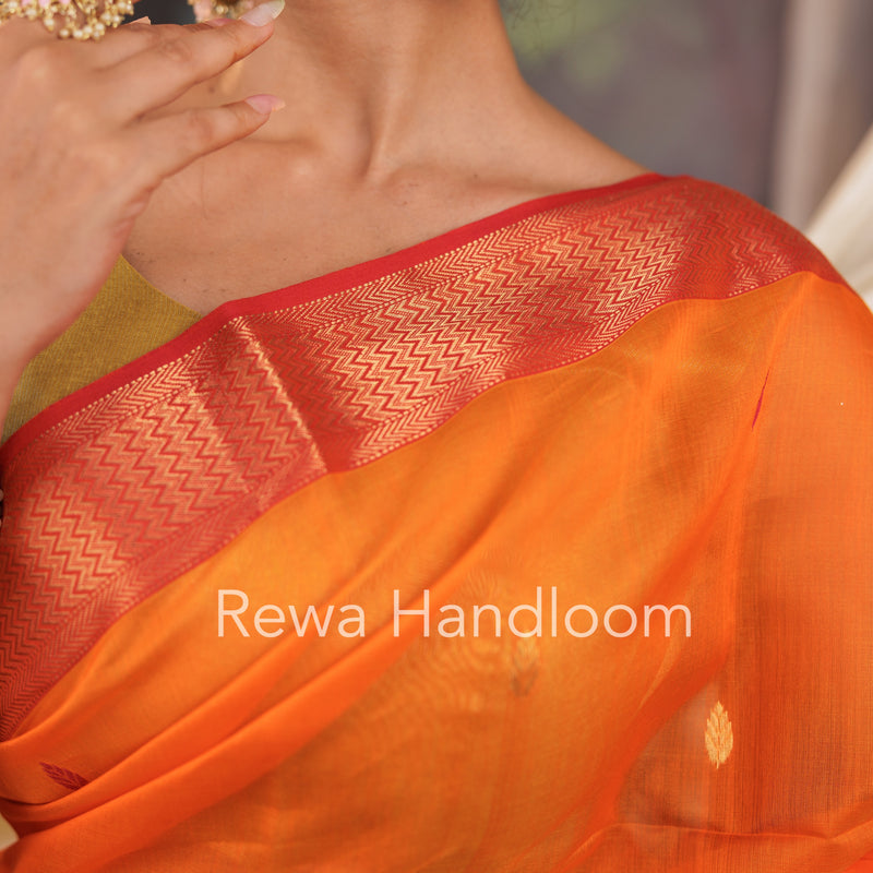 Maheshwari Orange Zari Butti Saree PTB0143